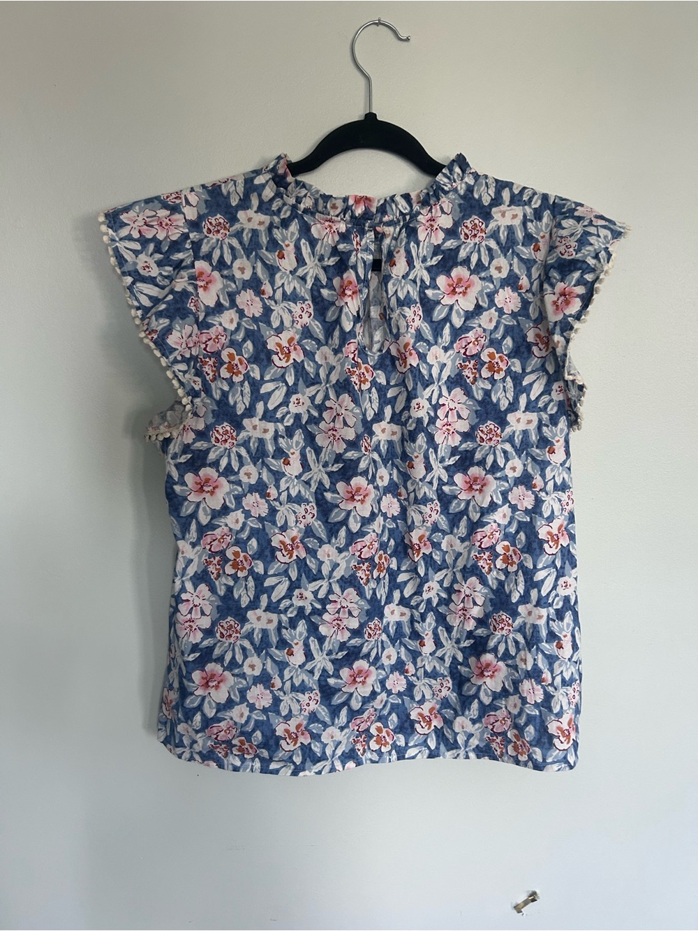 THML Blue Floral Casual Girls' Top with Pink Flowers